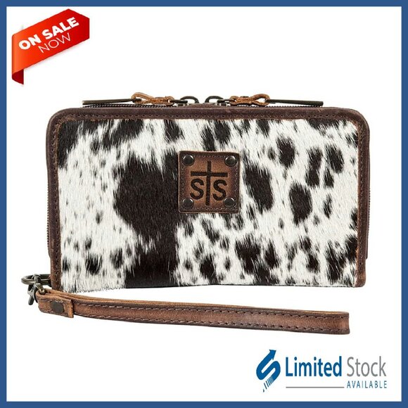 Leather Wristlet Clutch Wallet with Multiple Compartments & Removable Strap